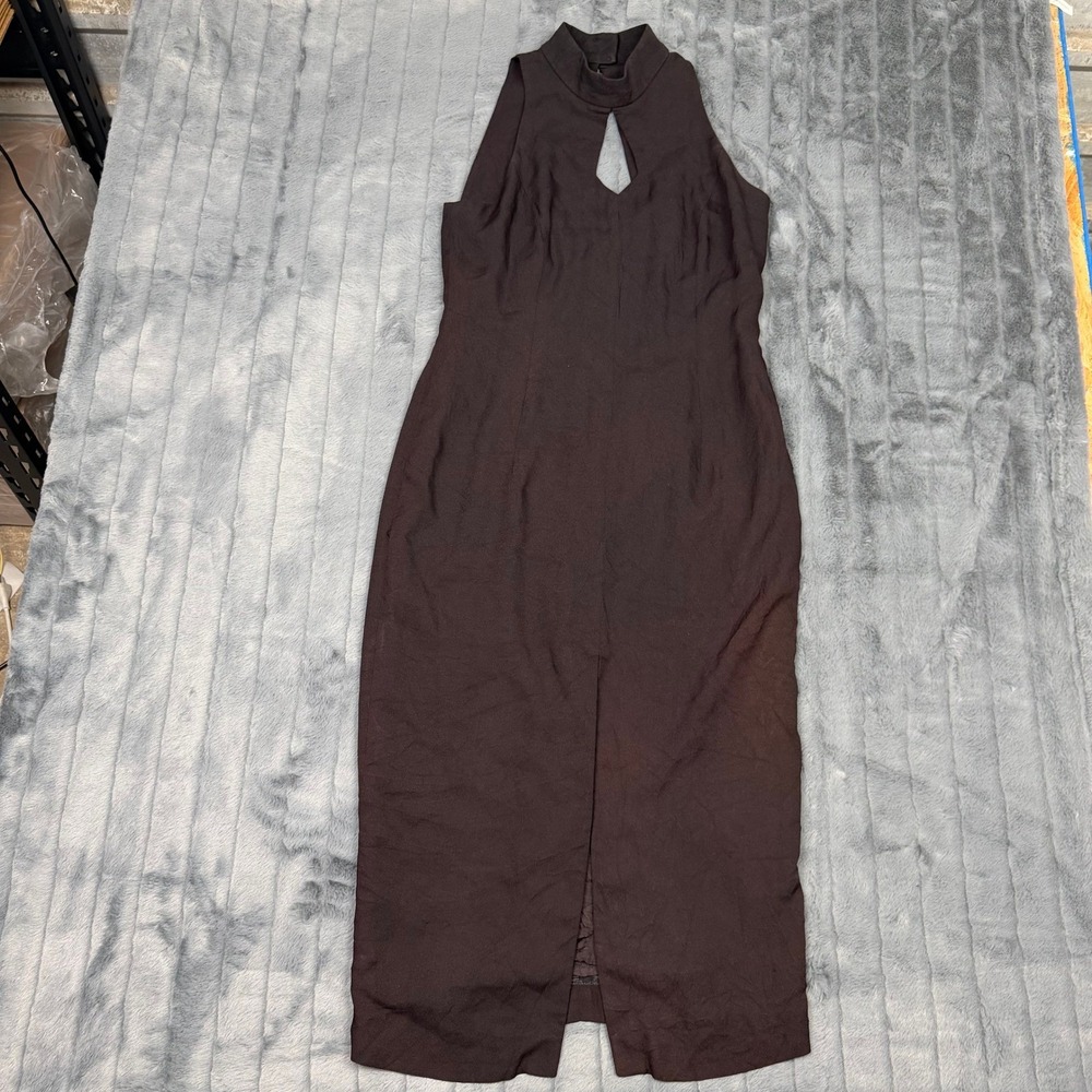 Donna Ricco New York Vintage Brown Keyhole Mock Neck Midi Dress Petite 10